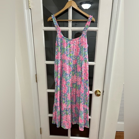 Lilly Pulitzer Loro Midi Tiered Dress - Size L - Blue Peri Sunrise Bay - Picture 7 of 12